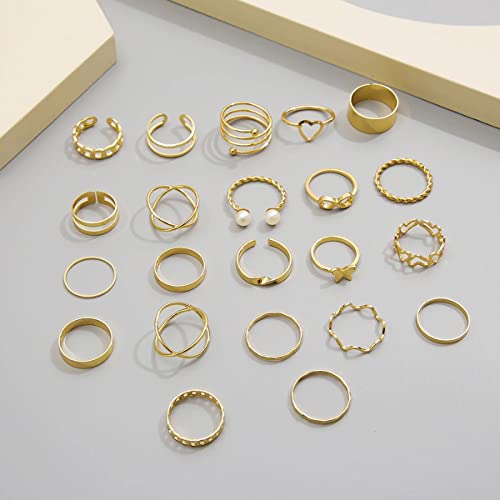 Plated Contemporary Stackable Rings Set - 22 Pieces